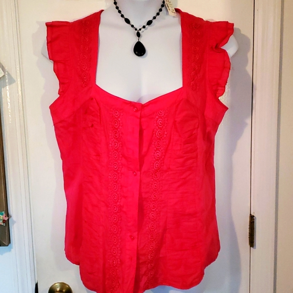 [Never Worn] Fuschia Pink Top with/Sweetheart Neckline & Flutter Sleeves